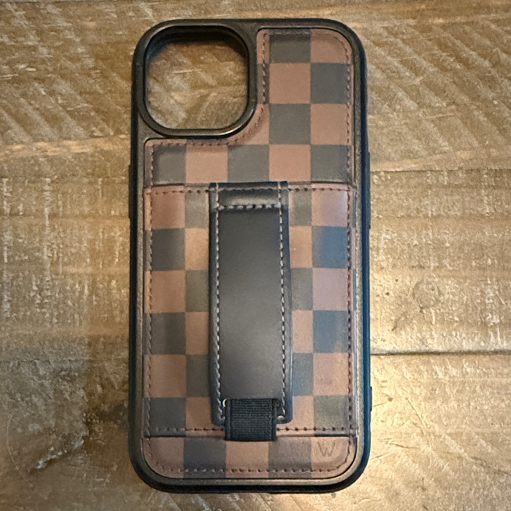 Checkered Phone Case with Stand - Black and Brown